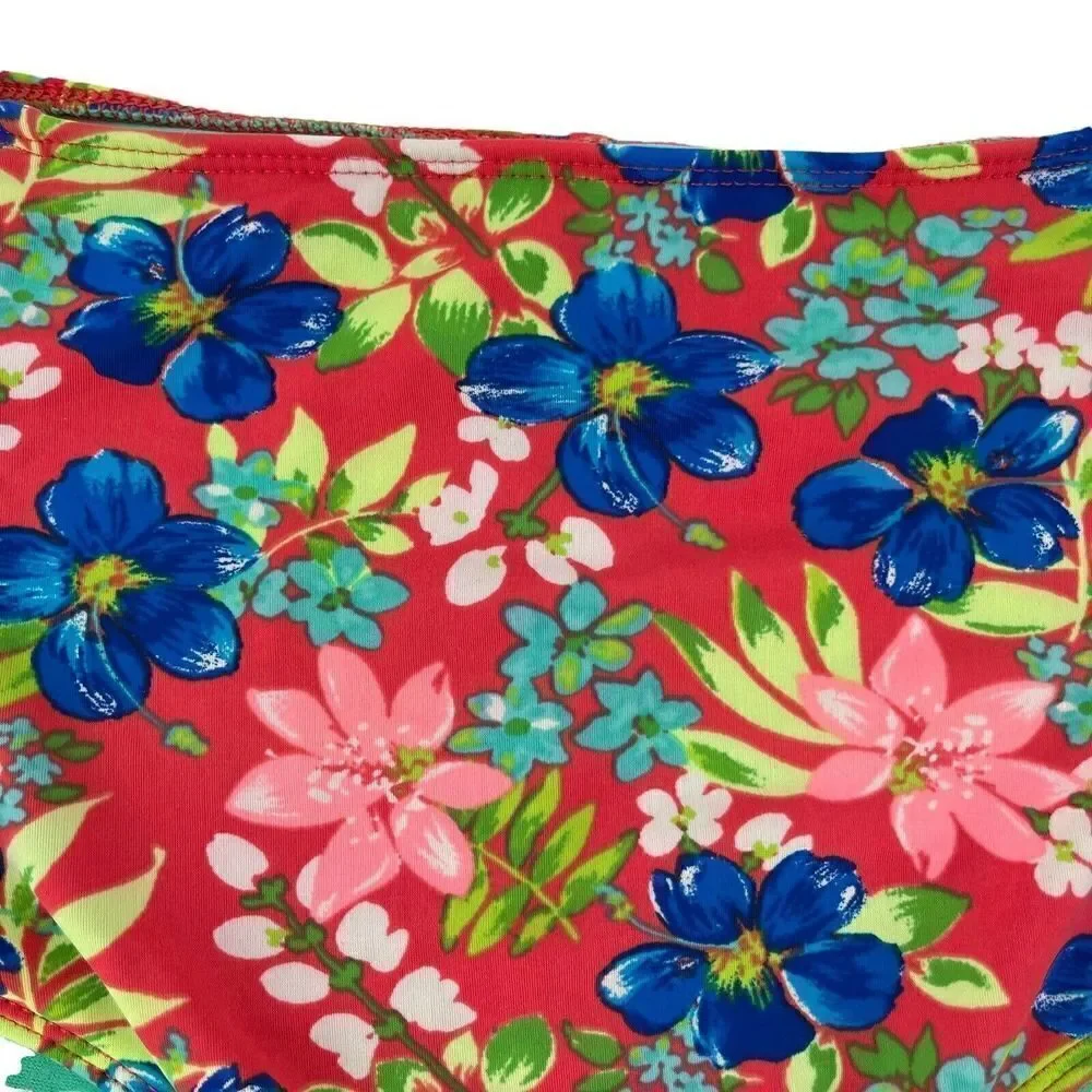 Hollister Bikini Bottom High Waist Size M / L Tropical Floral Red Blue Swimwear